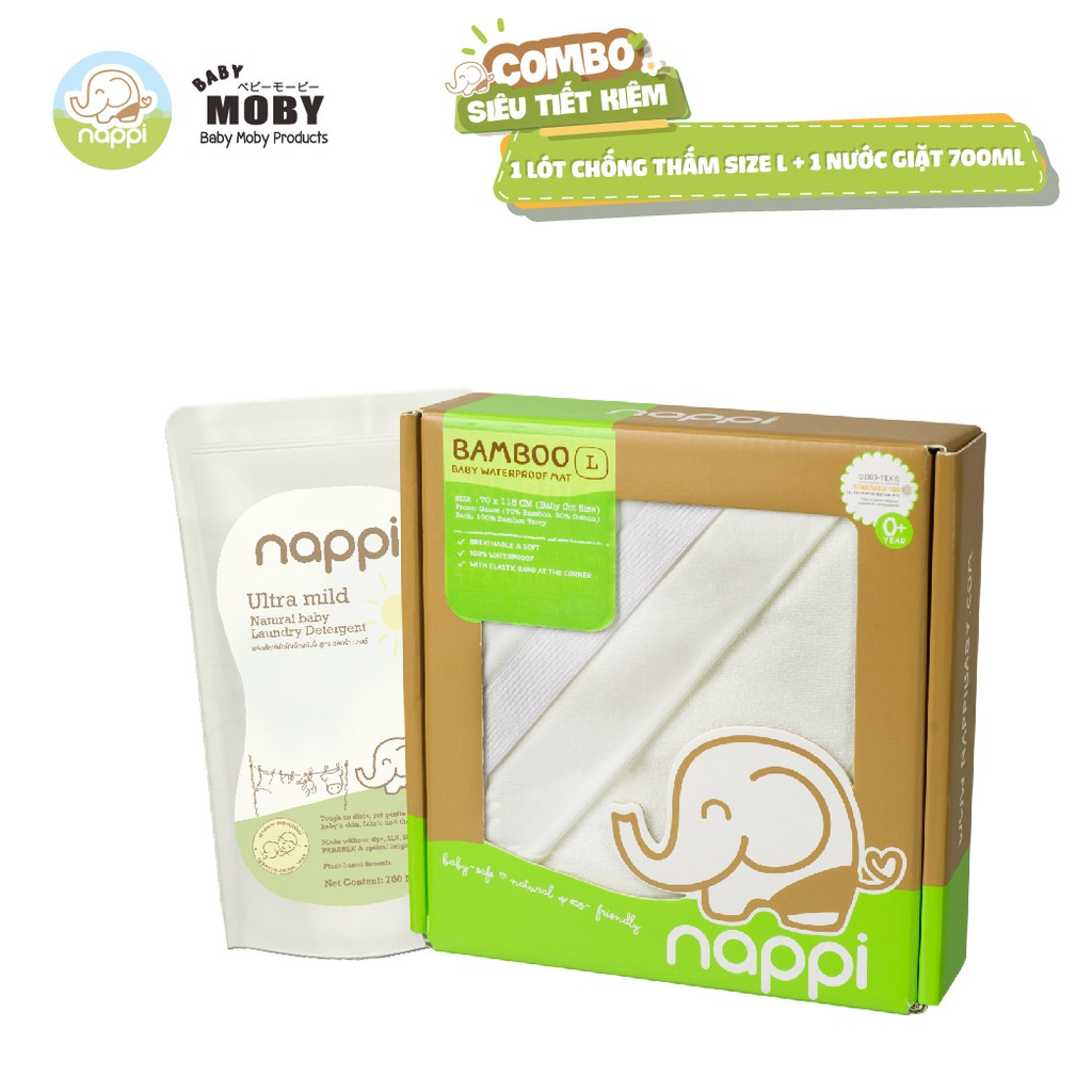 COMBO 1 lót chống thấm Nappi size L + 1 Nước Giặt Dầu Cọ Nappi 700ml