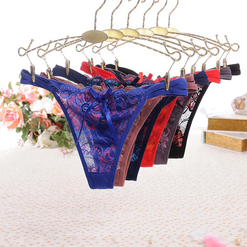 AROMA Seamless Thongs Breathable Lace Underwear Lingerie Lace Nylon Sexy Cross Bowknot Ladies Briefs/Multicolor