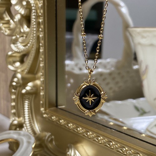 Dây Chuyền Nữ Mặt Đen Ngôi Sao 8 Cánh Titan Ko Han Rỉ TT 3710