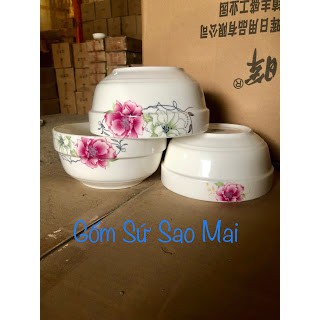 combo 10 bát cơm sứ ngấn hoa văn