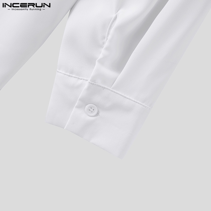 Áo sơ mi INCERUN tay dài cổ chữ V màu trơn thời trang công sở dành cho nam
