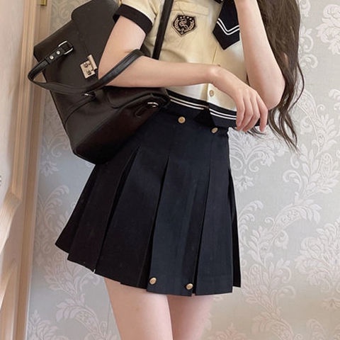 Set Áo Sơ Mi + Chân Váy Xếp Ly Phong Cách Thủy Thủ Thời Trang Hàn Quốc Dành Cho Nữ