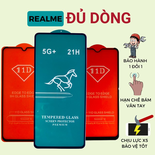 Kính cường lực Realme Full màn cao cấp OG+ độ cứng 21H Đủ dòng - Siêu mượt - Hiển thị rõ nét - Hạn chế bám vân tay
