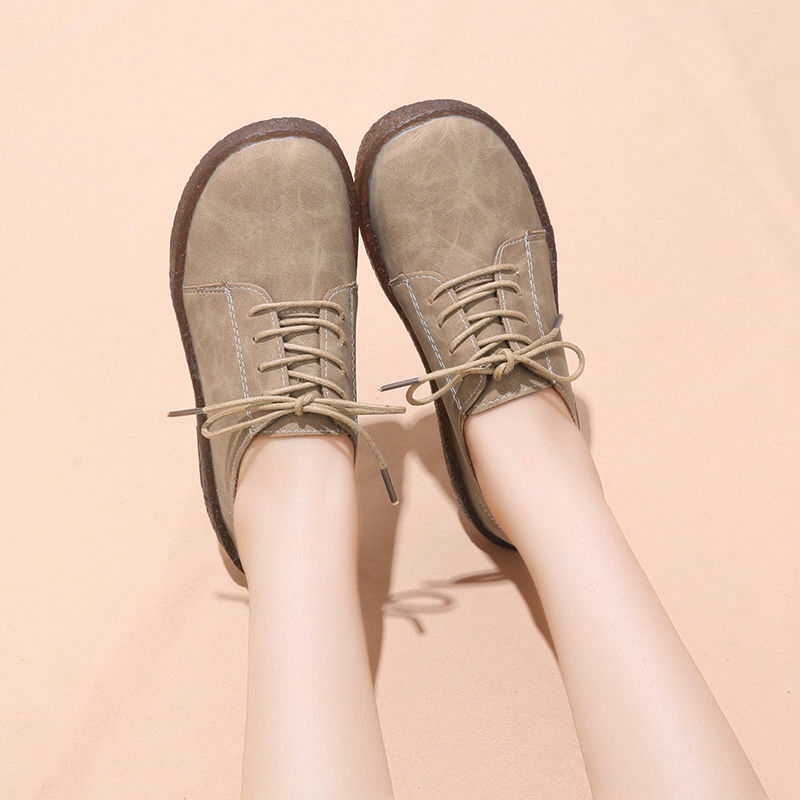 Giày da đế mềm phối dây buộc phong cách vintage xinh xắn cho nữ | BigBuy360 - bigbuy360.vn