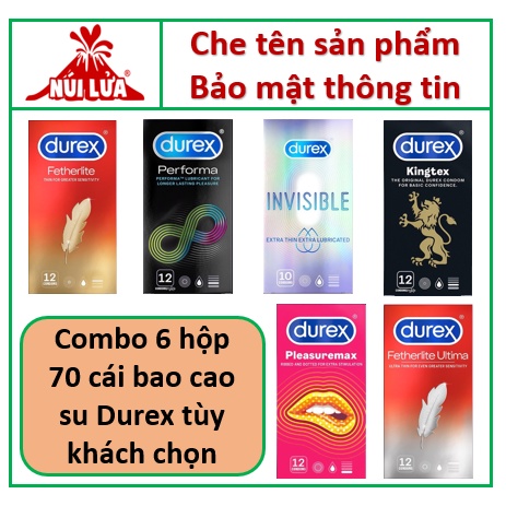 Combo 6 Hộp 70 Bao Cao Su Durex Pleasurexmax, Durex Kingtex Durex Performa, Durex Invisible, Durex Fertherlite, Ultima