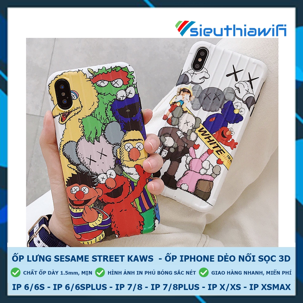 [ NHẬP MÃ ELFS20 GIẢM 20K ] - ỐP LƯNG SESAME STREET - KAWS ( IN PHỦ BÓNG ) - ỐP IPHONE DẺO NỔI SỌC 3D [ E4-4 ]