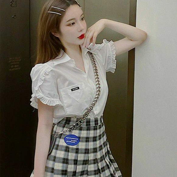 [Mã FAMAYWA giảm 10K đơn 50K] Áo sơ mi tay ngắn bèo phối logo 🥰i | BigBuy360 - bigbuy360.vn