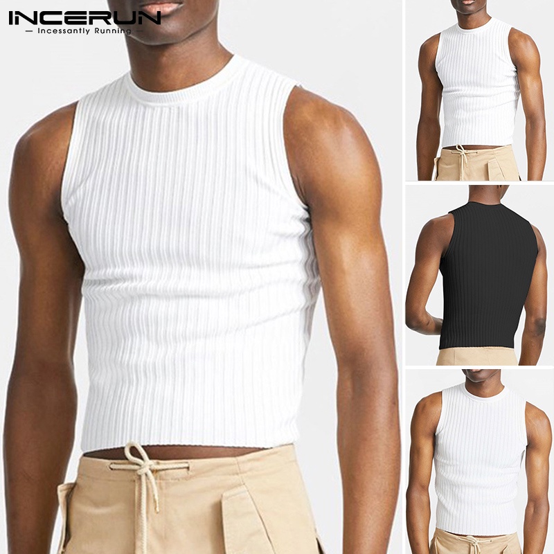 Áo ba lỗ thể thao INCERUN dáng ôm vừa vặn cổ tròn màu trơn thời trang hè cho nam