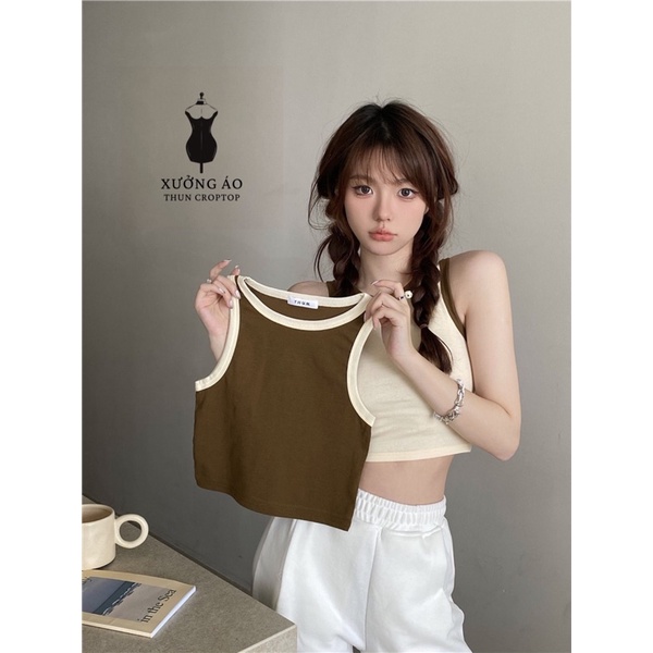 Áo croptop 3 lỗ Áo ba lỗ phối viền croptop hở bụng cho nữ nhiều màu dễ phối đồ