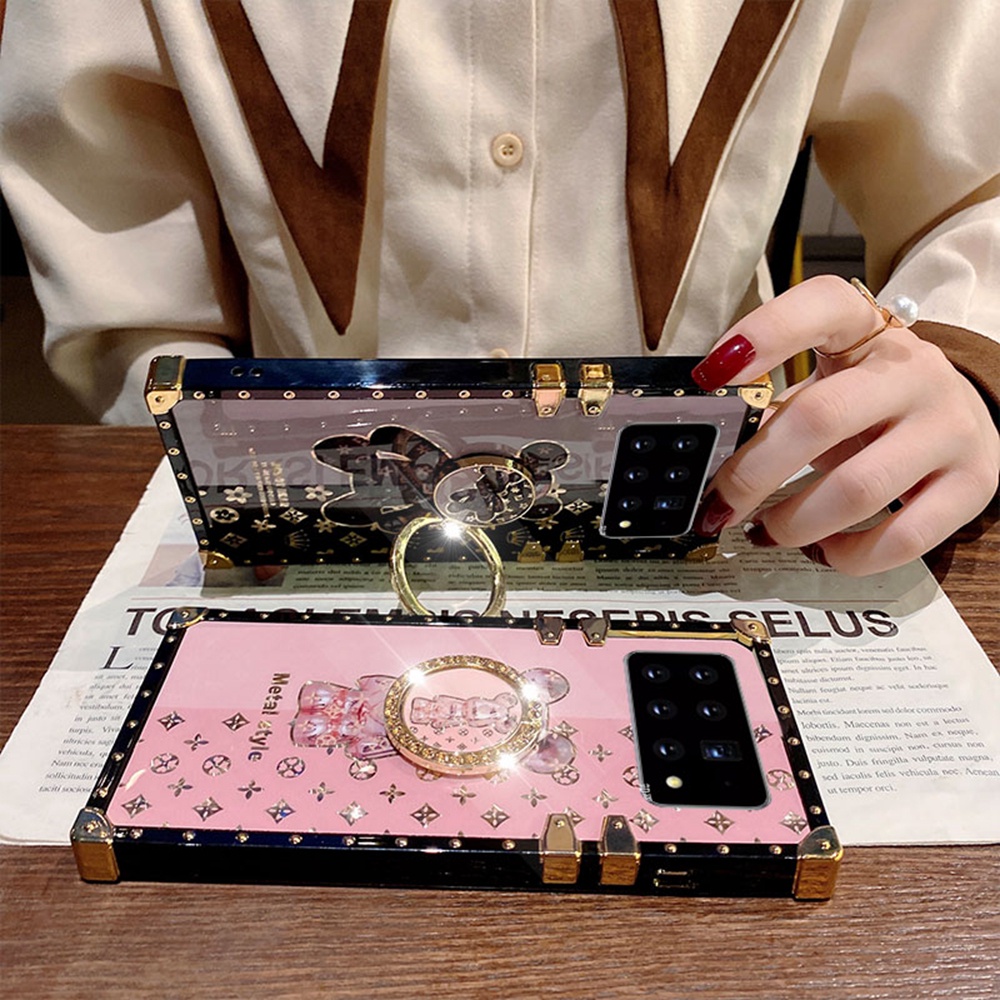 Ốp Điện Thoại Vuông In Hình Gấu Kèm Giá Đỡ Cho Samsung S10 Lite 2020 S9 S8 Plus M51 M31 M21 M11 A11