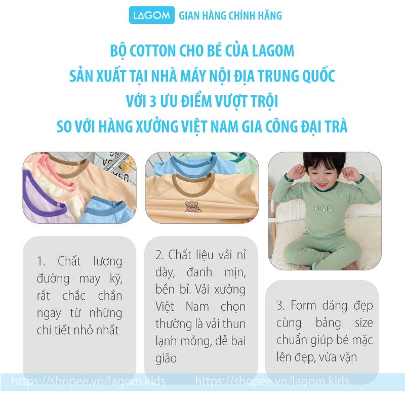 [COTTON NỈ CAO CẤP] Bộ Dài Tay Bé Trai Bé Gái Cotton Nỉ Thu Đông | Bộ Nỉ Cho Bé Lagom