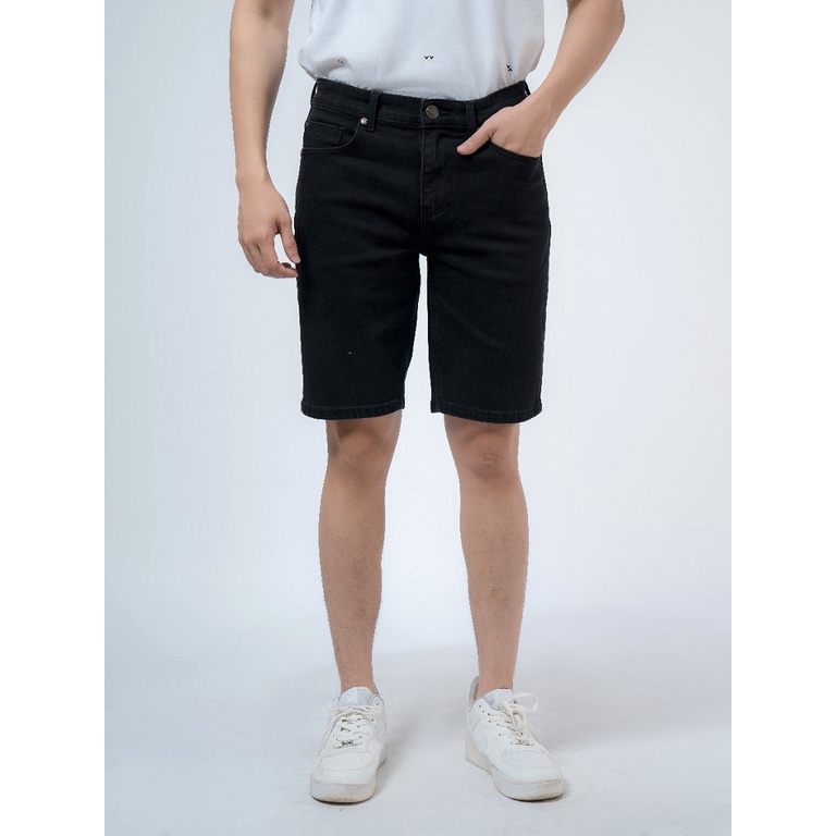 Quần short jean nam hàng hiệu OWEN SJ220261 sóc đùi ngố bò màu đen trơn dáng slim fit ôm vừa vải denim cao cấp mềm mát
