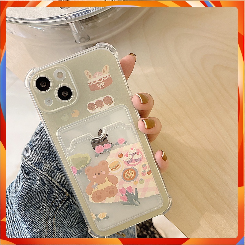 Ốp lưng IPhone  trong túi đựng thẻ Gấu Picnic 6/6s/6plus/6splus/7/7plus/8/8plus/xs/11/12/13/14/Pro/Plus/Promax TT23