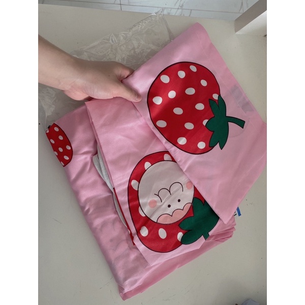 Set Chăn phao 5 món_Polly Cotton_Dâu Nhật_Cá heo_Shiba_Khủng Long_Thỏ_Trái Tim