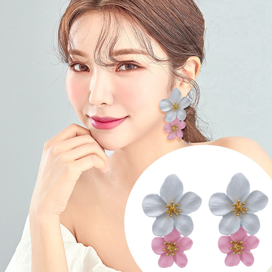 Bông tai hợp kim hình hoa đính đá sang trọng thời trang phong cách Hàn Quốc