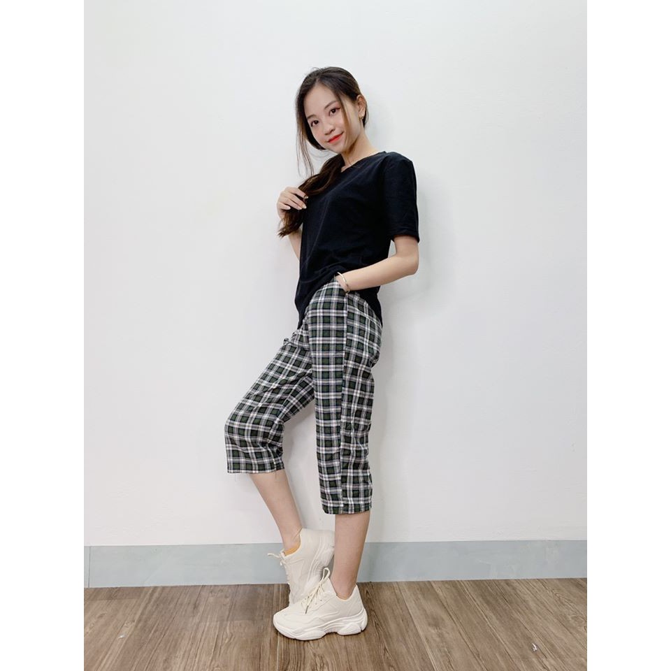 0102SK - Set áo phông quần kẻ nữ