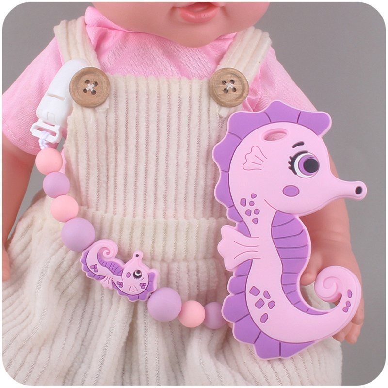 Kẹp Núm Vú Giả Hình Cá Ngựa Bằng Silicon Dễ Thương Cho Bé Gái Sơ Sinh Mọc Răng