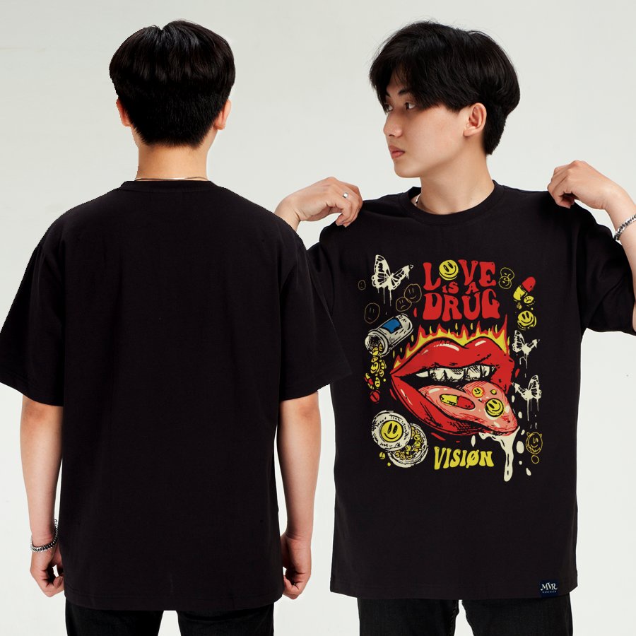 Áo phông thun Cotton unisex nghiện yêu môi size rộng tee Mỹ BB4122