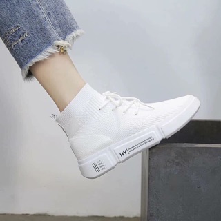 Giày len nữ cổ cao trắng và đen