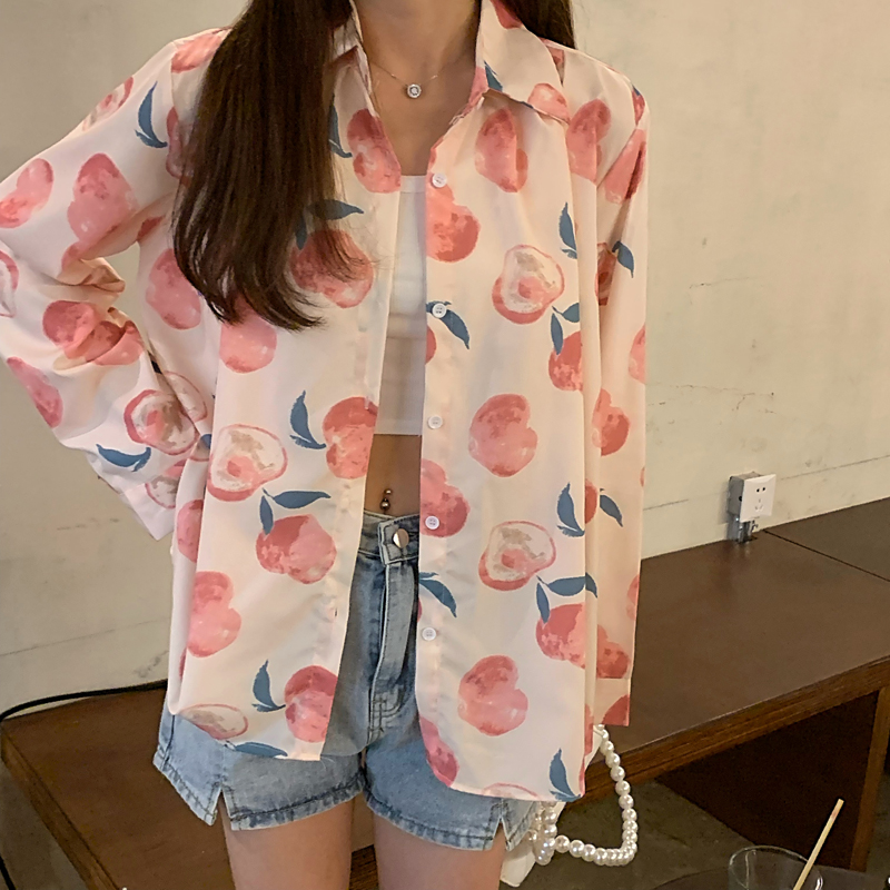 SUXI Áo Sơ Mi Voan Tay Dài In Họa Tiết Độc Đáo Phong Cách Retro Hợp Thời Trang