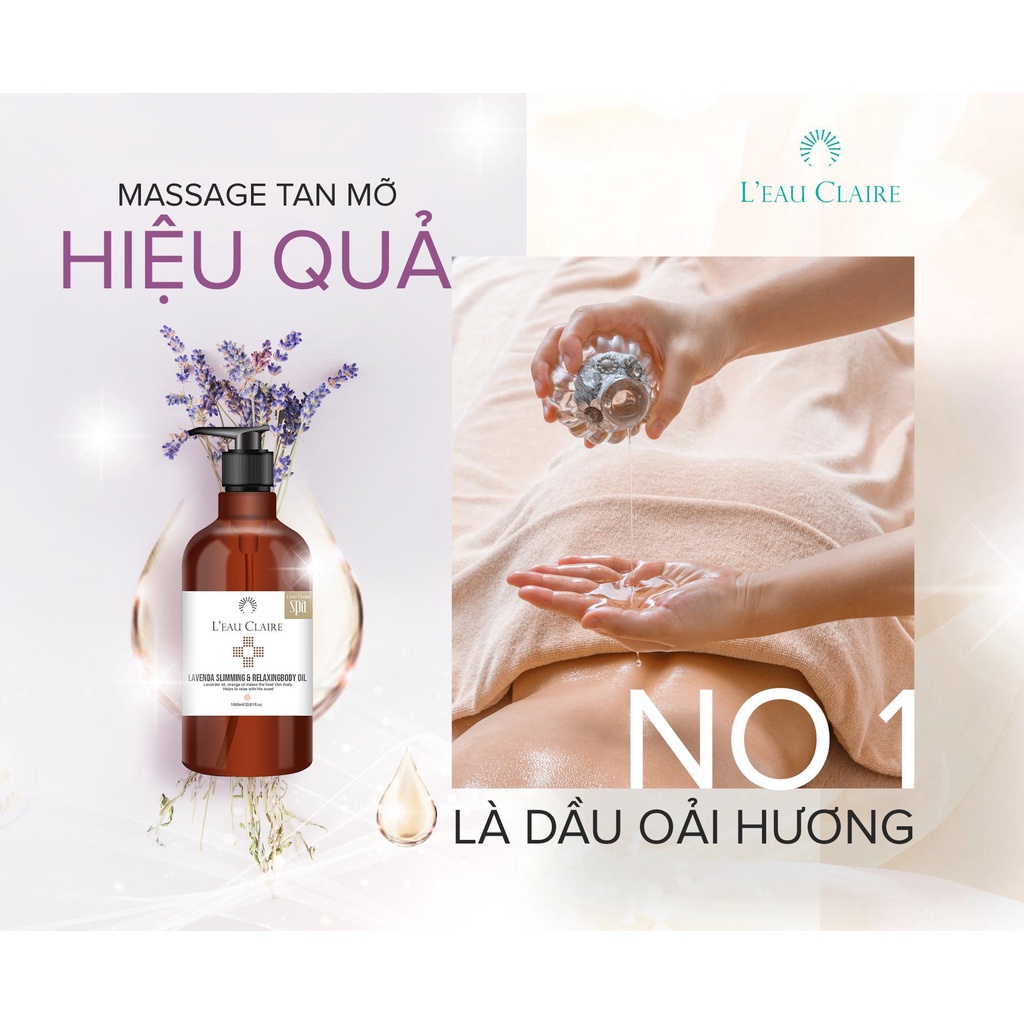 Dầu dẫn oải hương L'eau Claire Lavenda Slimming &amp; Relaxing Body Oil 1000ml