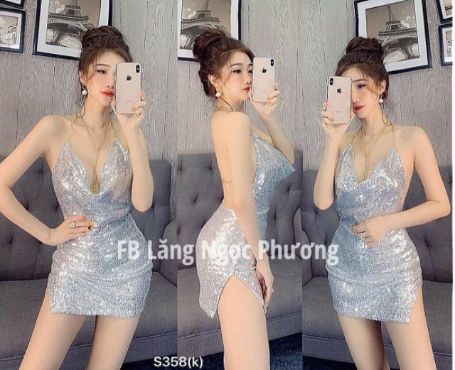 Đầm body kim sa hở lưng