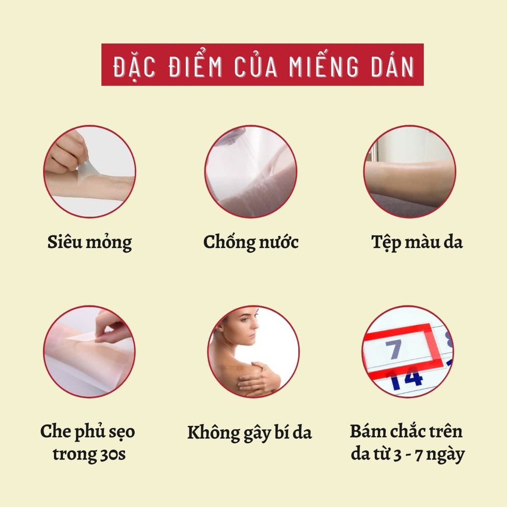 Miếng dán che sẹo Nhật Bản che khuyết điểm che sẹo lồi sẹo lõm sẹo thâm nhiều màu da, nhiều size