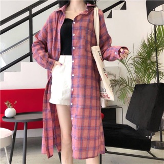Áo sơ mi kẻ dáng dài