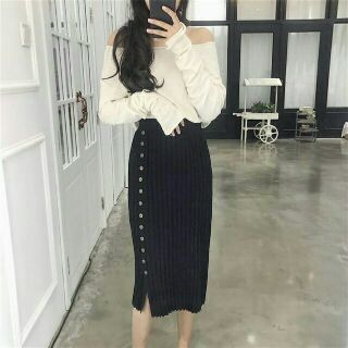 Chân váy len dày dài