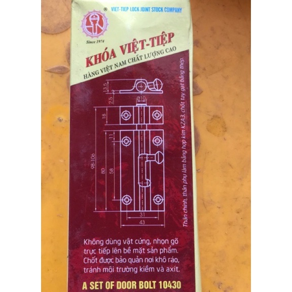 Chốt cửa việt tiệp 10430 hàng chính hãng thép không rỉ