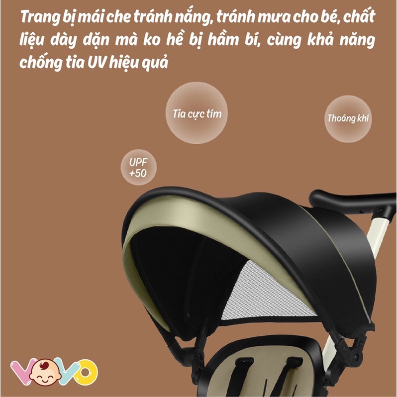 Xe đẩy du lịch VOVO gấp gọn đảo chiều VO-0206 chính hãng siêu bền đẹp