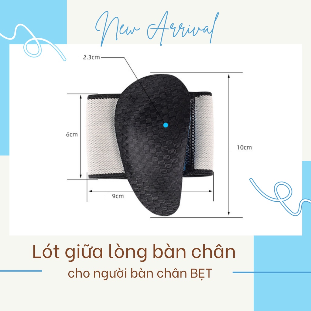 Lót giày Vải thun Silicon giảm đau lòng bàn chân cho Bàn chân bẹt, nam nữ sử dụng, Dày 2.3cm dạng đeo, bộ 2 cái