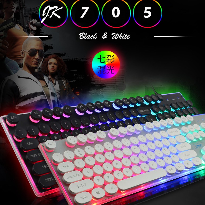 Bàn Phím Chuyên Game JK 705 Keycap Tròn LED 7 màu, LED Viền Siêu Đẹp ( BH 1 năm )