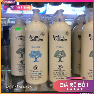 [Chính Hãng] Cặp Dầu Gội xả Biotin Collagen Trắng cho tóc khô hư tổn gãy rụng to 1000ml
