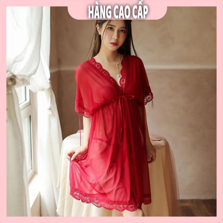 Váy ngủ ren sexy bẹt vai mặc hai kiểu đồ ngủ big size voan thun với màu hồng dễ thương | BigBuy360 - bigbuy360.vn