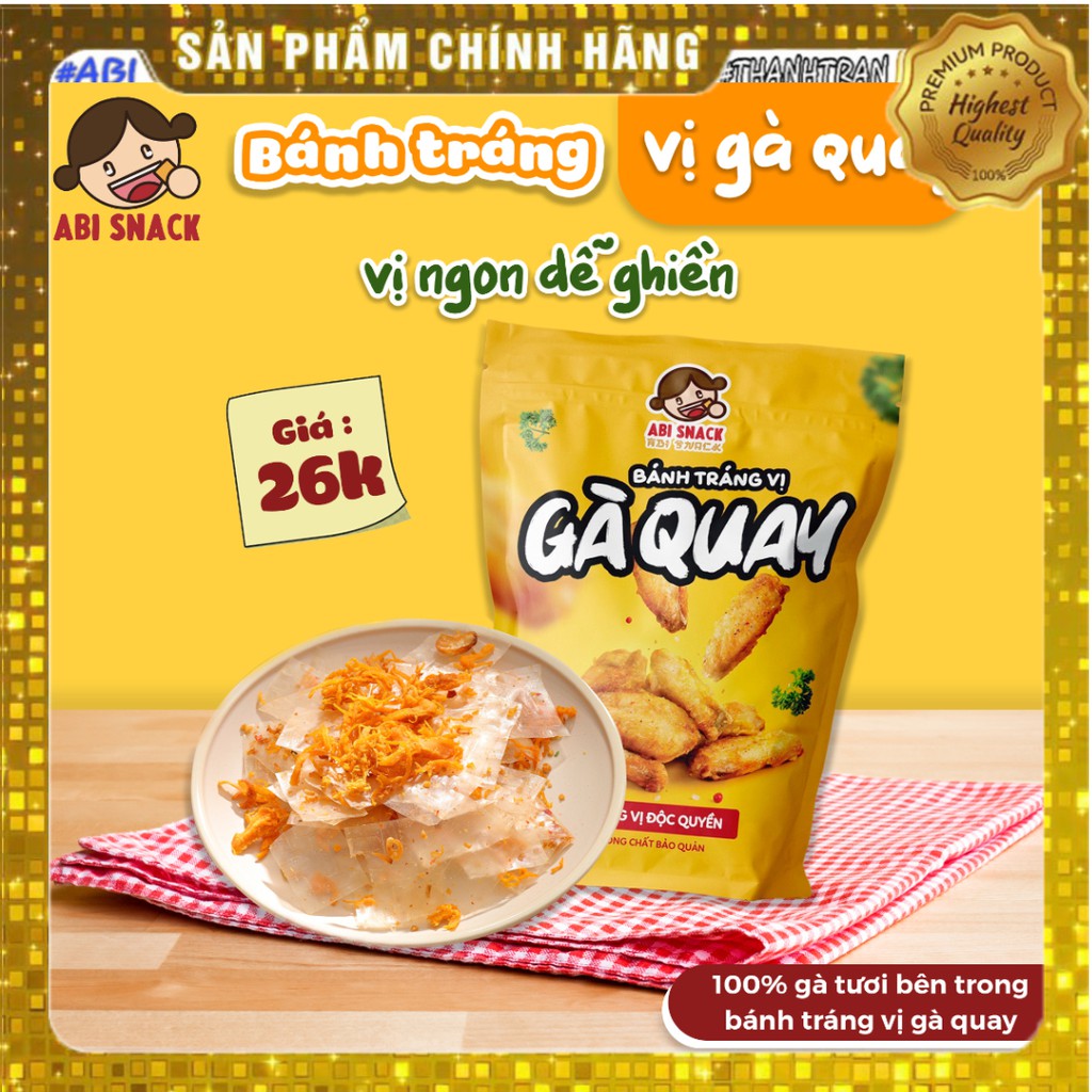 [Mã GROSALE1 giảm 8% đơn 500K] ĐỘC QUYỀN MÓN MỚI BÁNH TRÁNG VỊ GÀ QUAY ABI 80G MUA 2 BỊCH TẶNG 1 KHẨU TRANG