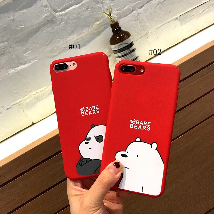 Ốp Lưng Điện Thoại Nhựa Cứng iPhone X 6 6s 7 8 Plus 7P 8P 6P 6SP Màu Đỏ Hình Con Gấu