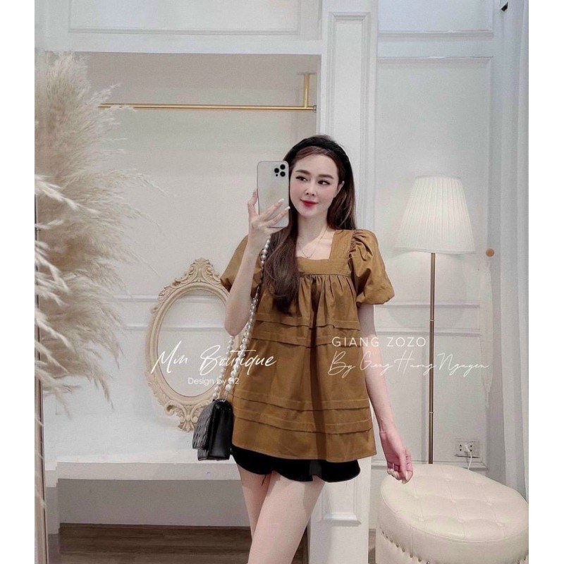 ÁO PEPLUM CỔ VUÔNG XẾP LY NGANG NGỰC TAY NGẮN PHỒNG BO CHUN