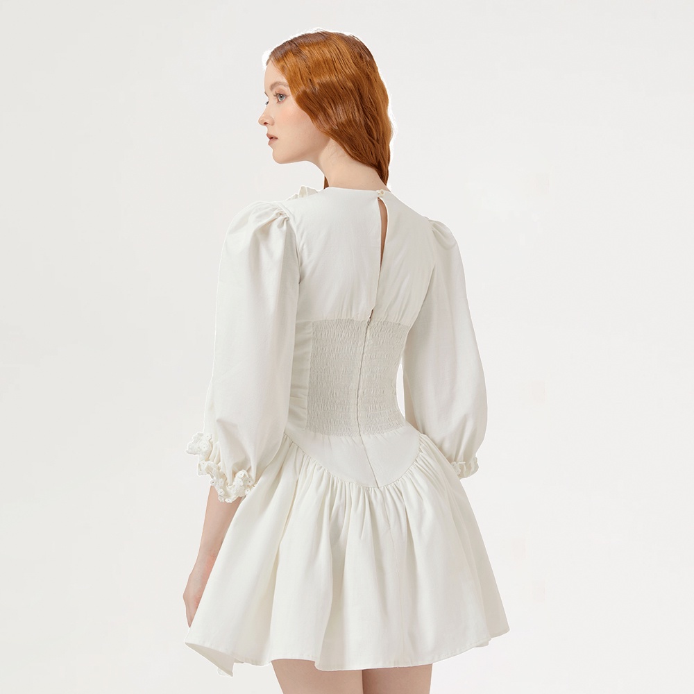 DEAR JOSÉ - Đầm xòe ngắn Miuccia vải linen trắng