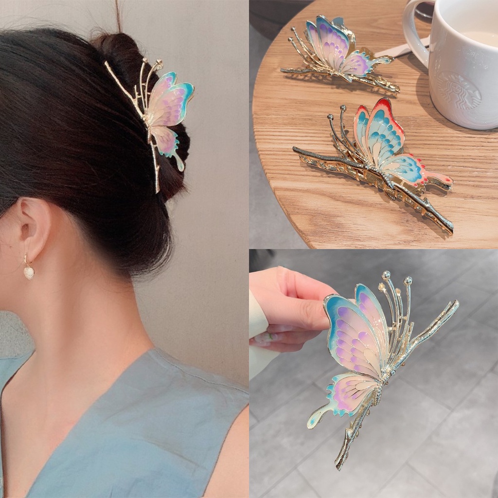 Kẹp Tóc Hình Bướm Màu Đỏ Tím Phong Cách Trung Hoa Cho Bé Gái