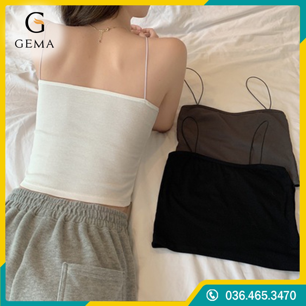 Áo 2 Dây Sợi Bún Có Lót Ngực, Bra 2 Dây Mảnh Dáng Lửng, Áo 2 Dây Croptop có mút ngực_6 màu