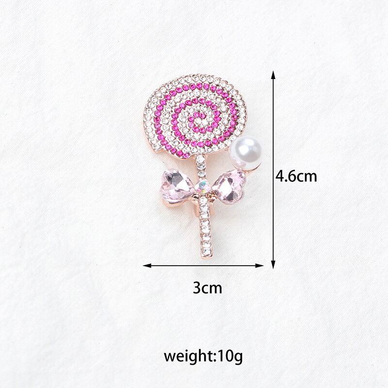 Advanced Cartoon Exquisite Lollipop Bread Brooch Women's Rhinestone Glittering Blue Pink Candy Brooch Gift