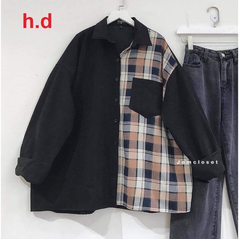 [Mã FAMARAL2 giảm 10K đơn 50K] Áo sơ mi phối kẻ HD