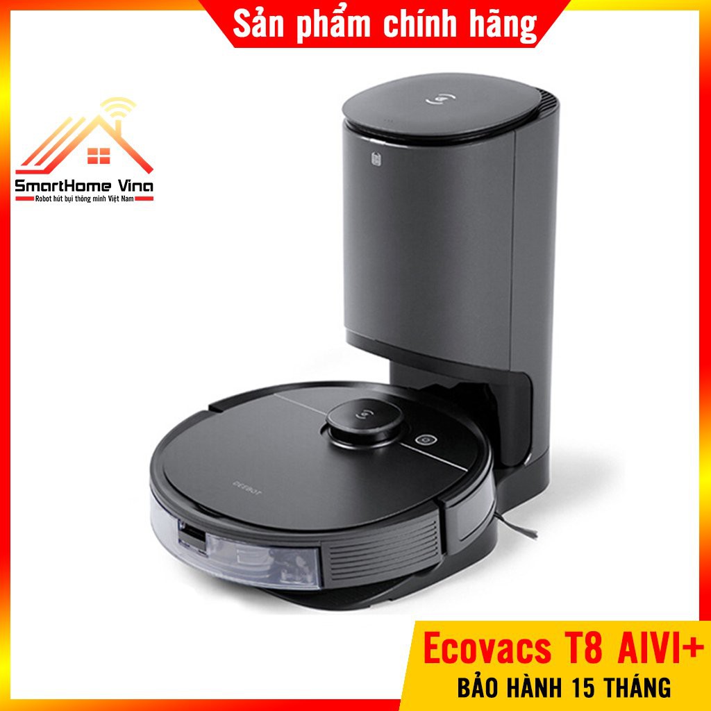 Robot hút bụi lau nhà Ecovacs T8 Plus tự động đổ rác khi quay về đế sạc, BẢO HÀNH 15 THÁNG