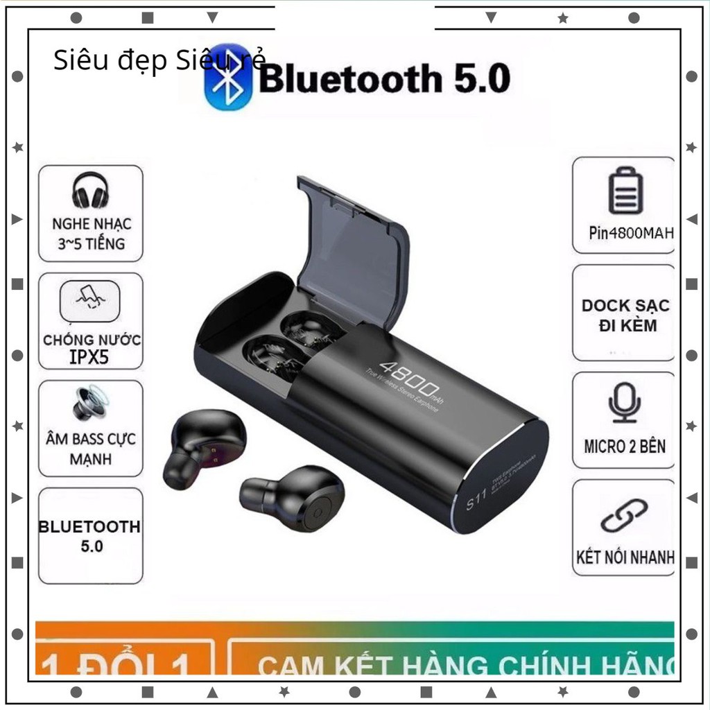 Tai nghe Bluetooth Không Dây Nhét Tai Kiêm Sạc Dự Phòng Amoi S11 TWS Nâng Cấp Hơn i7, i9, i12, F9, F9 Pro VihacoShop