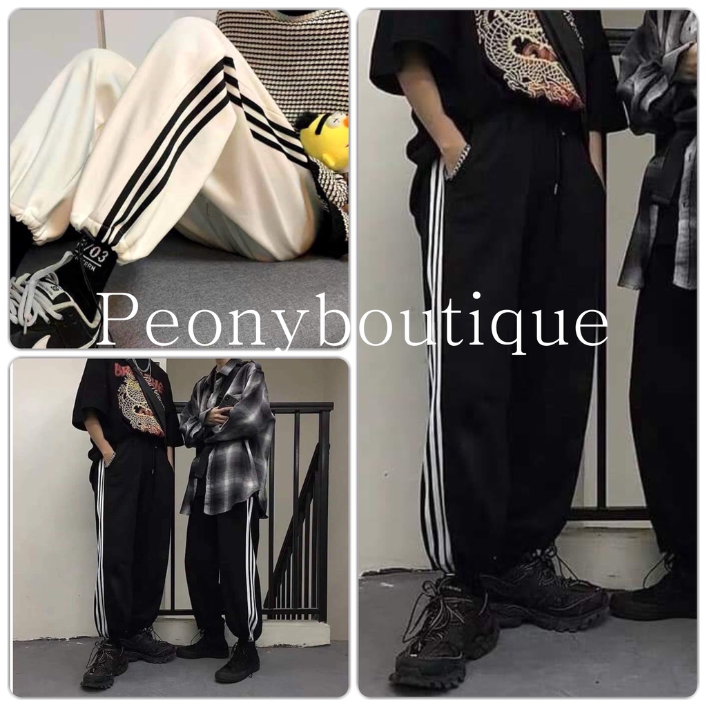 Quần Dài 3 Sọc Dây Rút PEONYB Unisex [FREESHIP]  Jogger thể thao bo ống basic màu ĐEN | TRẮNG | XÁM nam nữ Ulzzang