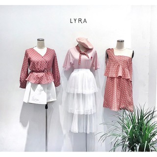 Váy chấm bi LYRA màu trắng, màu hồng