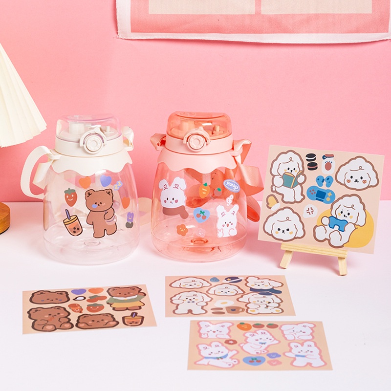 Miếng dán trang trí cốc nước hình chú gấu/thỏ dễ thương bằng PVC chống thấm nước