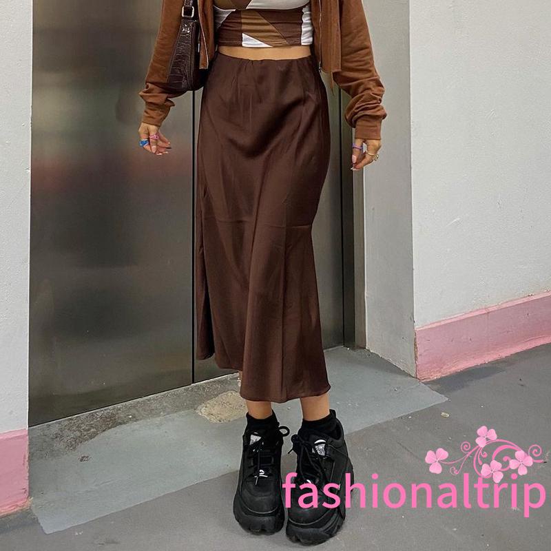 Chân Váy Dài Dáng Chữ A Lưng Cao Họa Tiết Sọc Caro Thời Trang Cho Nữ