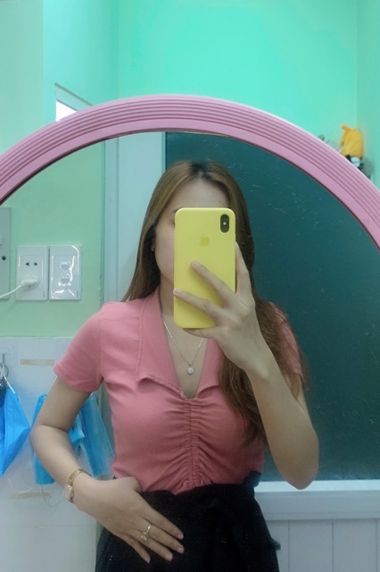 Áo thun Croptop cổ sơ mi dây rút